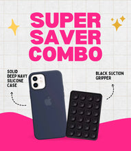 Load image into Gallery viewer, Solid Deep Navy Soft Silicone iPhone Case + Soft Suction Grip Combo