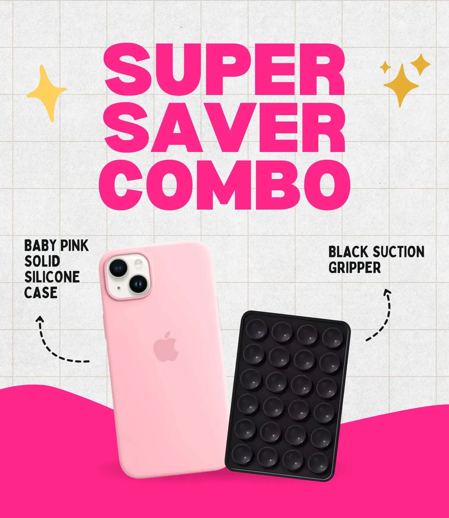 Solid Pink Soft Silicone iPhone Case + Soft Suction Grip Combo