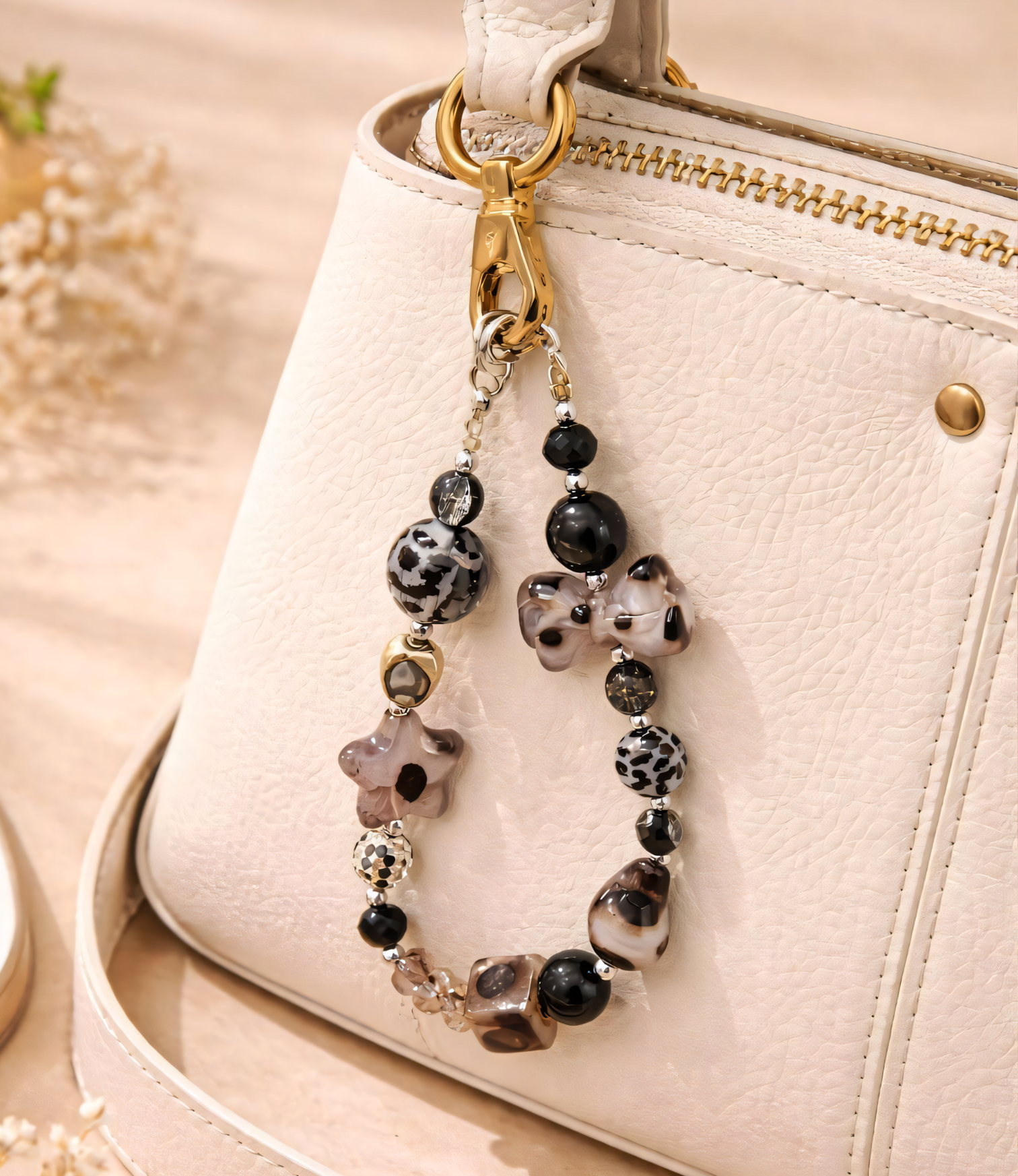 Black & Brown Marble Bead Phone Charm