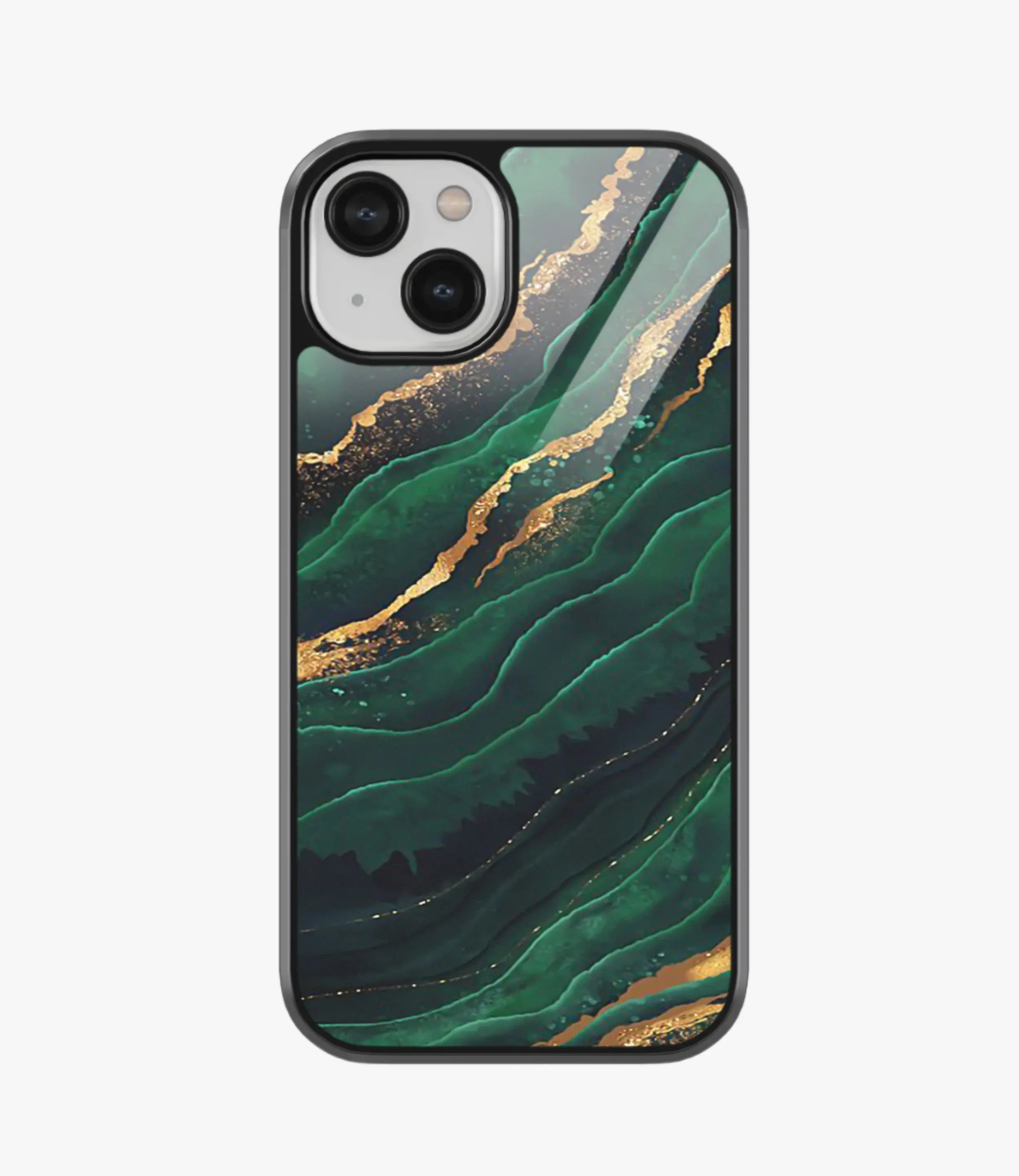 Green Emerald Marble Glass Case for iPhone 15 Plus