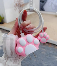 Load image into Gallery viewer, Pink Paw Charger Case & Cable Protector (18W/20W)