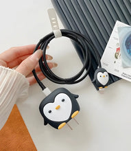 Load image into Gallery viewer, Black Pretty Penguin Charger Case & Cable Protector (18W/20W)