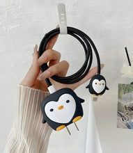 Load image into Gallery viewer, Black Pretty Penguin Charger Case & Cable Protector (18W/20W)