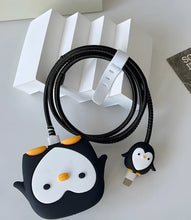 Load image into Gallery viewer, Black Pretty Penguin Charger Case & Cable Protector (18W/20W)