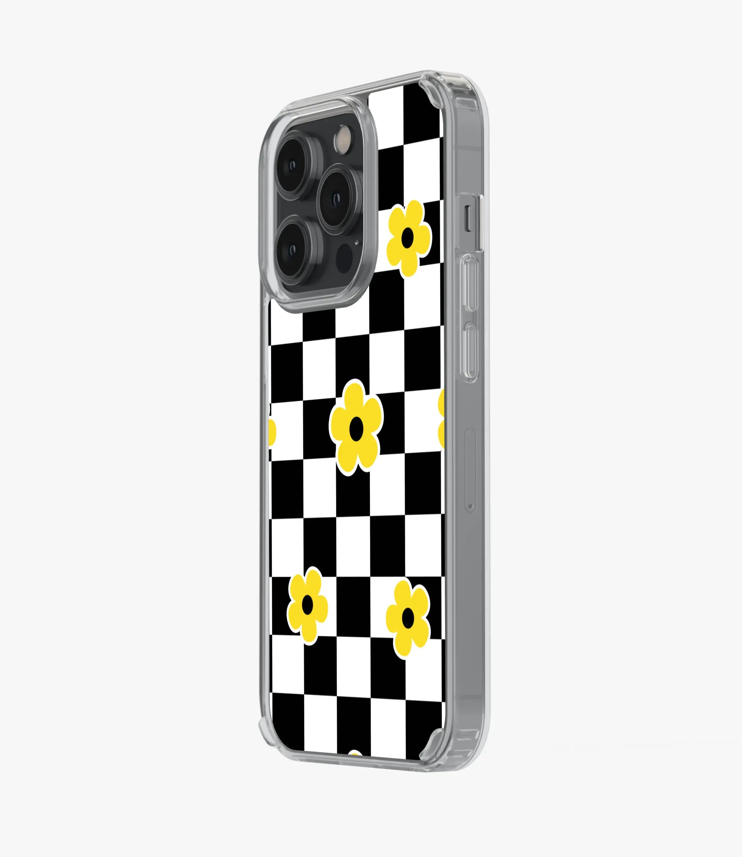 Yellow Daisy Floral Checkered Silicone Case