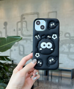 Cute Black Fuzzy Creature Soft Silicone Phone Case