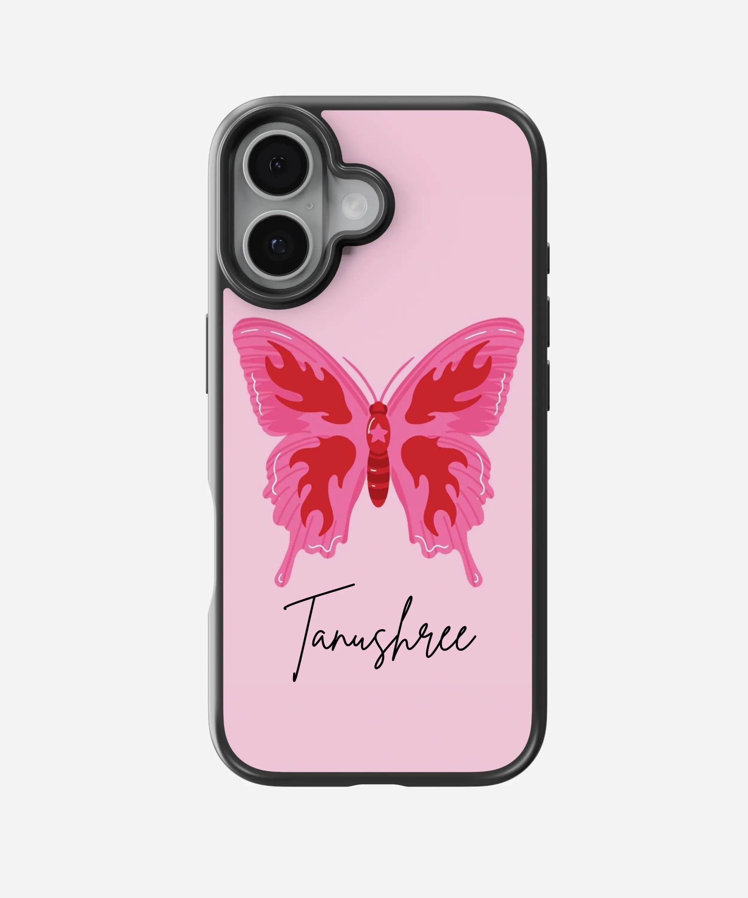 Pink Butterfly Custom Name Hybrid Matte Case