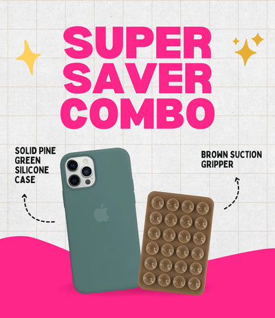 Solid Pine Green Soft Silicone iPhone Case + Soft Suction Grip Combo