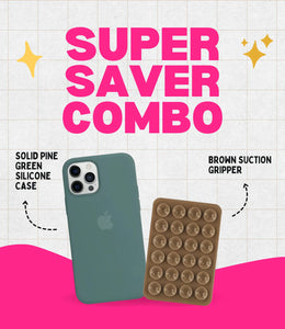 Solid Pine Green Soft Silicone iPhone Case + Soft Suction Grip Combo