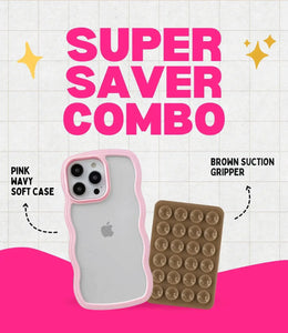 Pink Wavy Clear Soft iPhone Case + Soft Suction Grip Combo