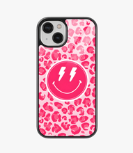 Load image into Gallery viewer, Pink Leopard Smiley Glass Phone Case
