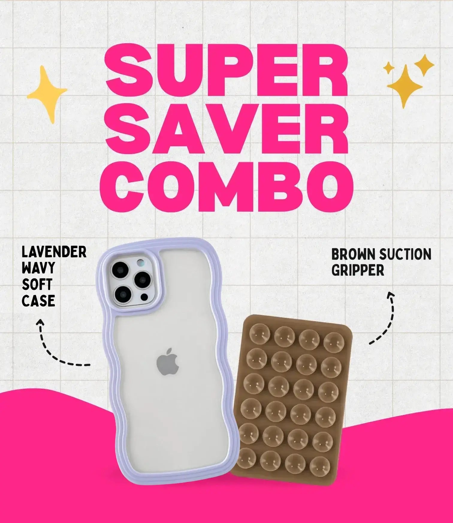 Lavender Wavy Clear Soft iPhone Case + Soft Suction Grip Combo