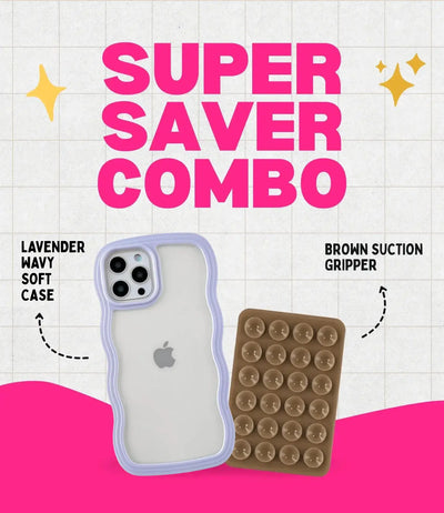 Lavender Wavy Clear Soft iPhone Case + Soft Suction Grip Combo