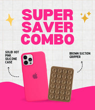 Load image into Gallery viewer, Solid Hot Pink Soft Silicone iPhone Case + Soft Suction Grip Combo
