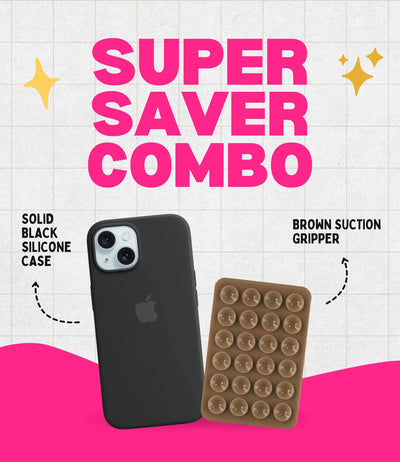 Solid Midnight Soft Silicone iPhone Case + Soft Suction Grip Combo