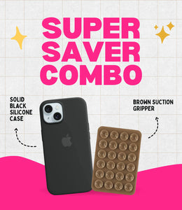 Solid Midnight Soft Silicone iPhone Case + Soft Suction Grip Combo