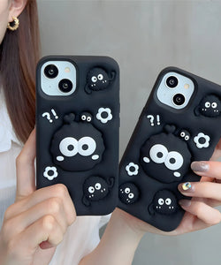 Cute Black Fuzzy Creature Soft Silicone Phone Case
