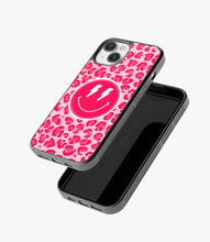 Load image into Gallery viewer, Pink Leopard Smiley Glass Phone Case
