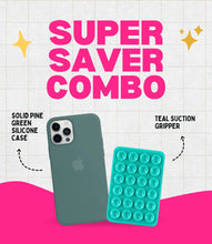 Load image into Gallery viewer, Solid Pine Green Soft Silicone iPhone Case + Soft Suction Grip Combo
