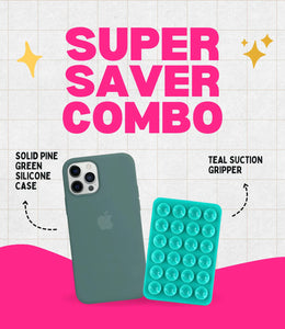 Solid Pine Green Soft Silicone iPhone Case + Soft Suction Grip Combo