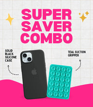 Load image into Gallery viewer, Solid Midnight Soft Silicone iPhone Case + Soft Suction Grip Combo
