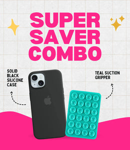 Solid Midnight Soft Silicone iPhone Case + Soft Suction Grip Combo