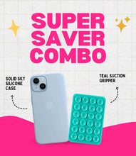 Load image into Gallery viewer, Solid Sky Soft Silicone iPhone Case + Soft Suction Grip Combo
