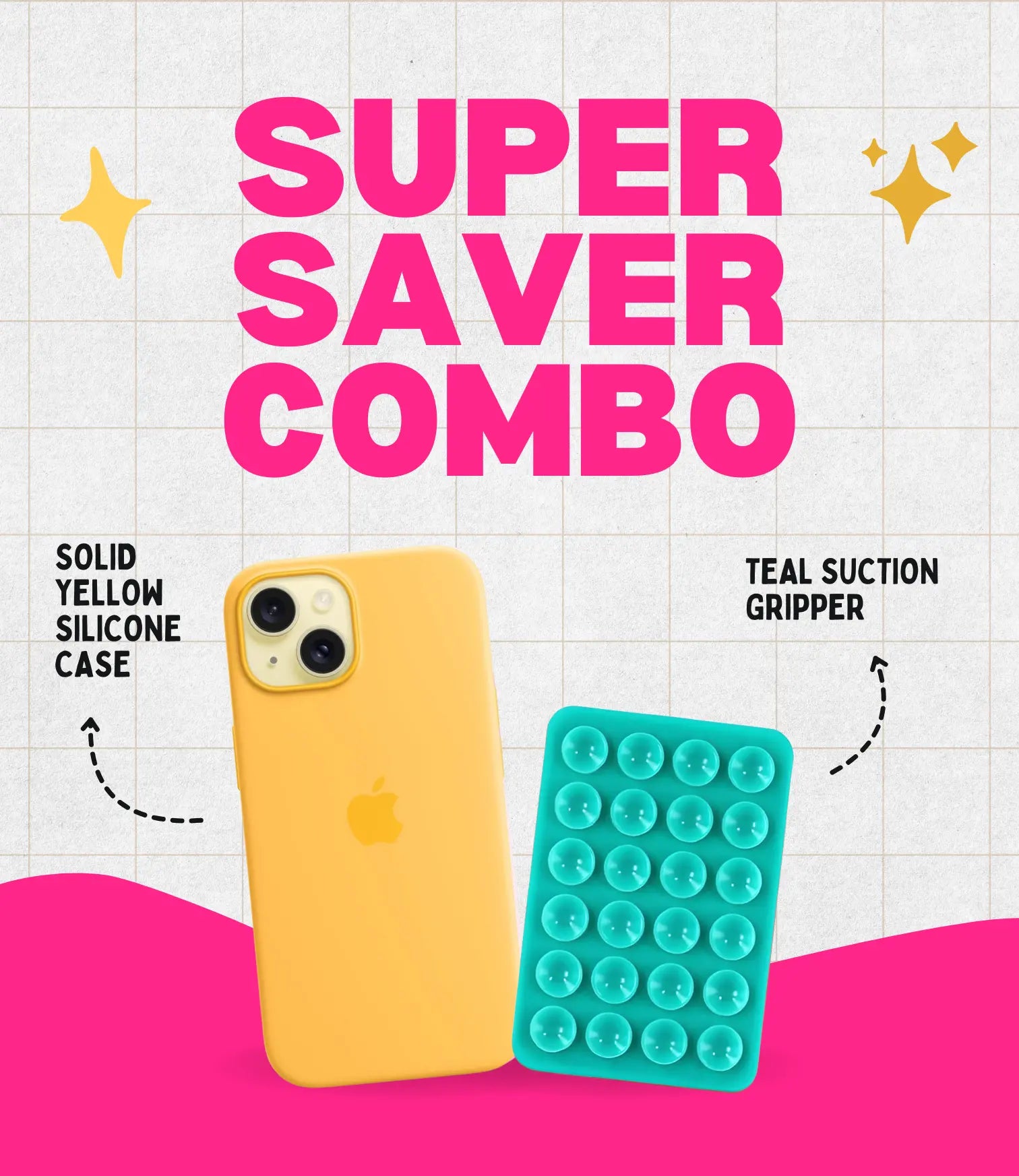 Solid Yellow Soft Silicone iPhone Case + Soft Suction Grip Combo
