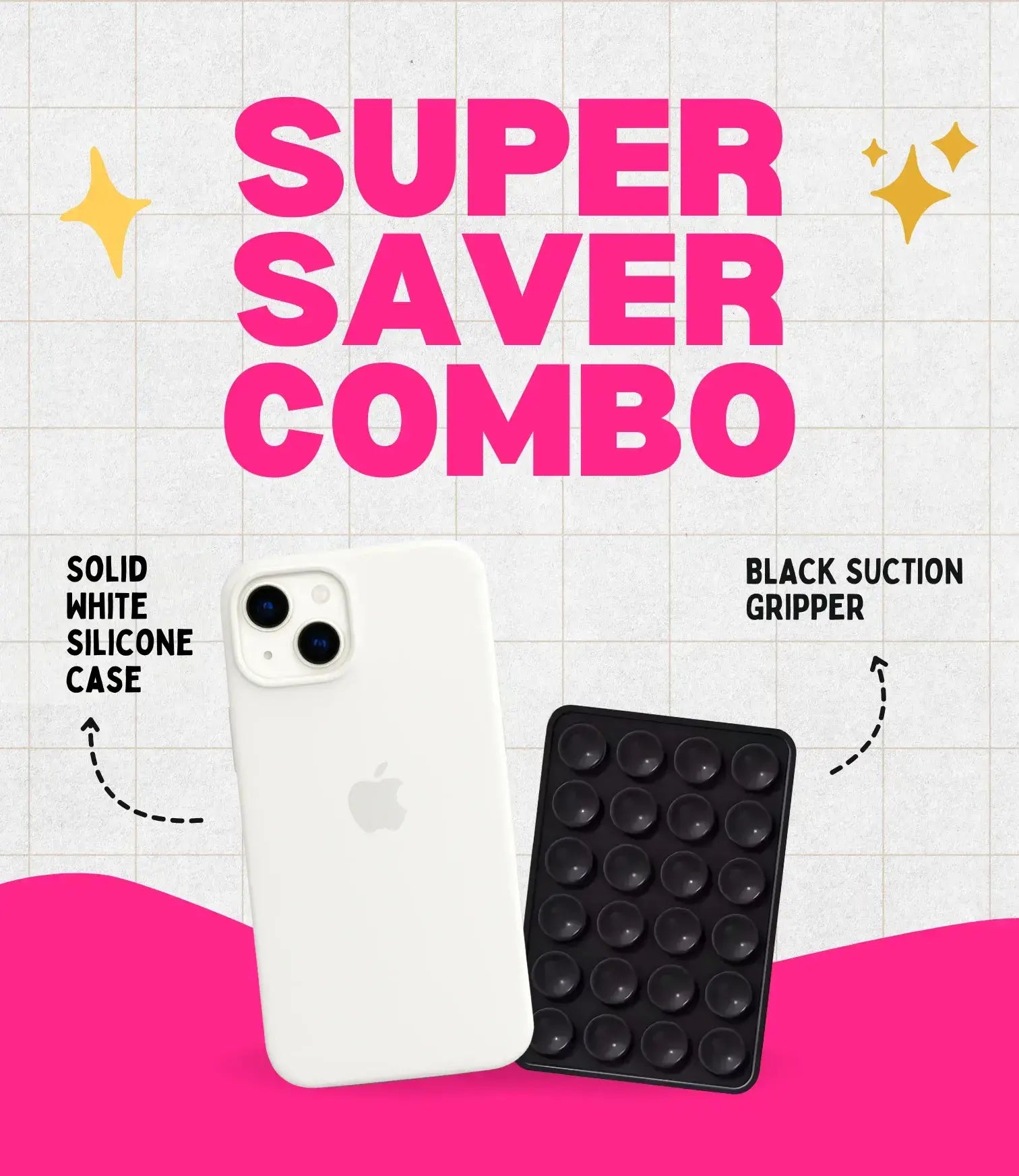 Solid White Soft Silicone iPhone Case + Soft Suction Grip Combo