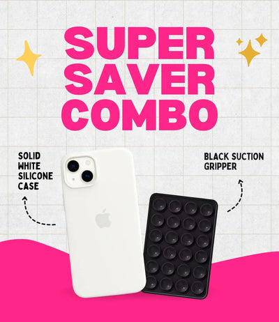 Solid White Soft Silicone iPhone Case + Soft Suction Grip Combo