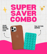 Load image into Gallery viewer, Solid Brown Silicone iPhone Case + Soft Suction Grip Combo

