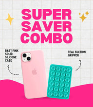 Load image into Gallery viewer, Solid Pink Soft Silicone iPhone Case + Soft Suction Grip Combo

