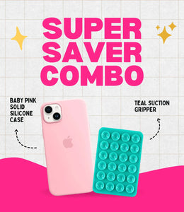 Solid Pink Soft Silicone iPhone Case + Soft Suction Grip Combo
