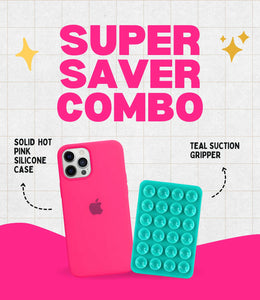 Solid Hot Pink Soft Silicone iPhone Case + Soft Suction Grip Combo