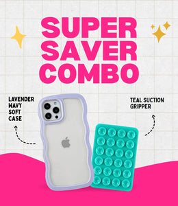 Lavender Wavy Clear Soft iPhone Case + Soft Suction Grip Combo