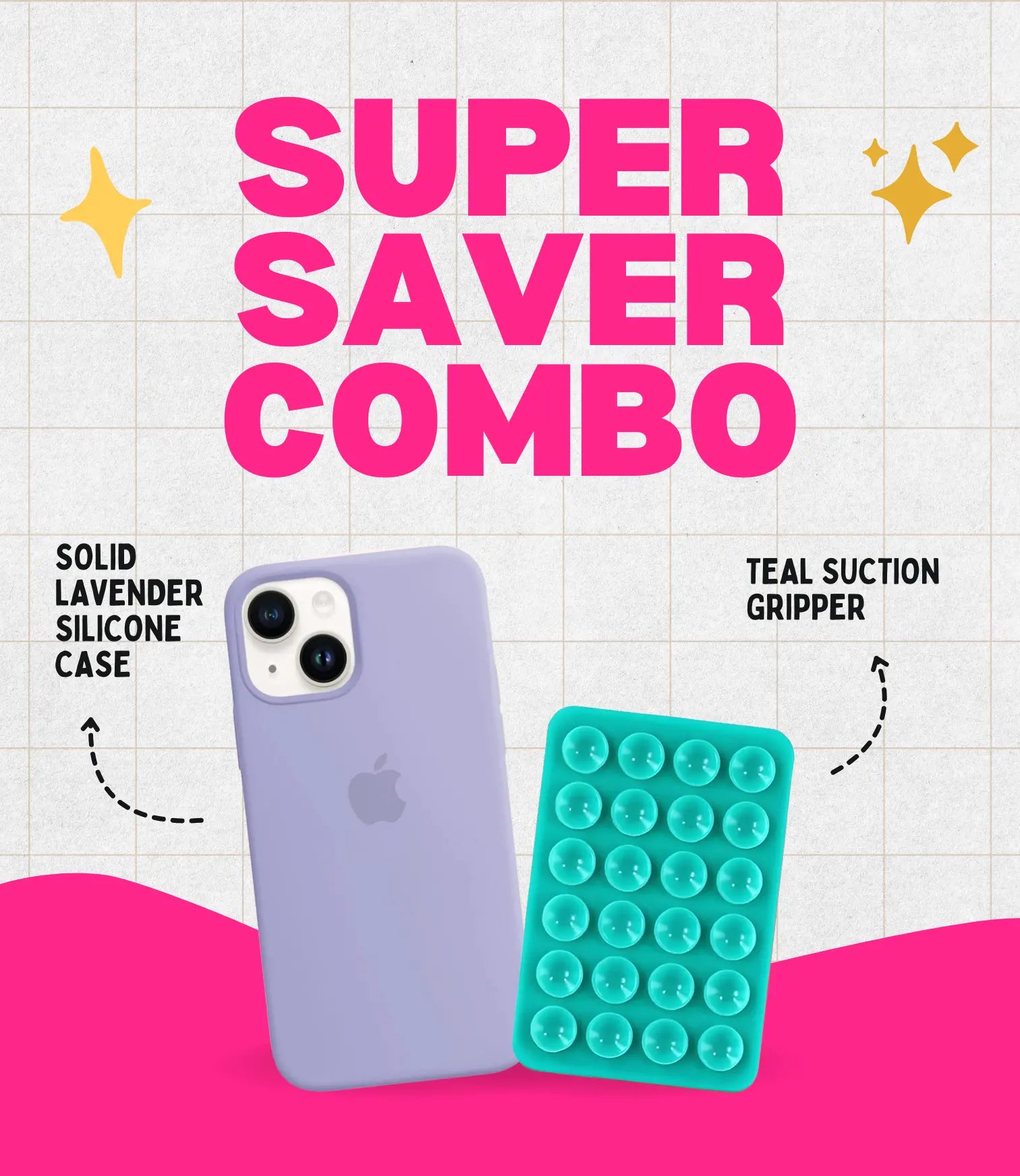 Solid Lavender Soft Silicone iPhone Case + Soft Suction Grip Combo
