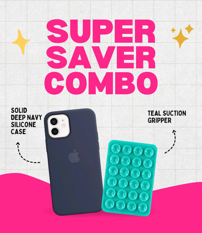 Solid Deep Navy Soft Silicone iPhone Case + Soft Suction Grip Combo
