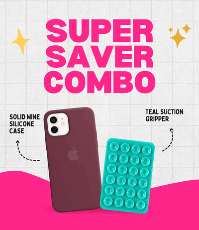 Solid Wine Soft Silicone iPhone Case + Soft Suction Grip Combo