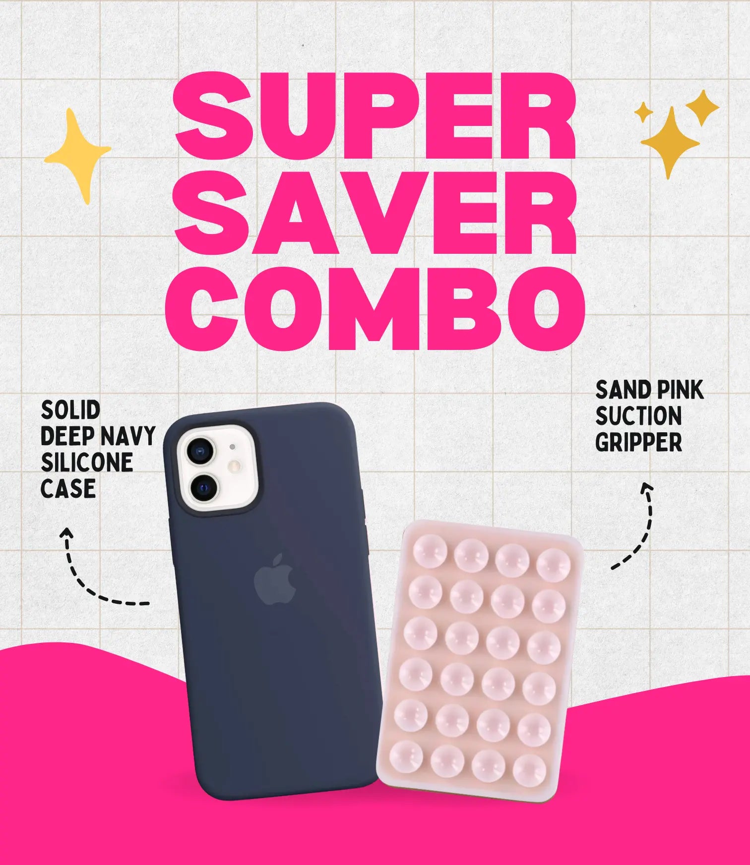 Solid Deep Navy Soft Silicone iPhone Case + Soft Suction Grip Combo