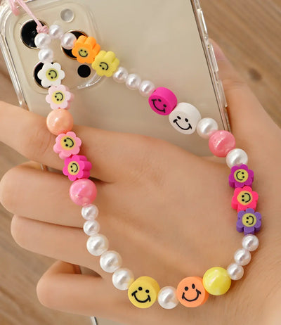Colorful Smiley Beaded Phone Charm
