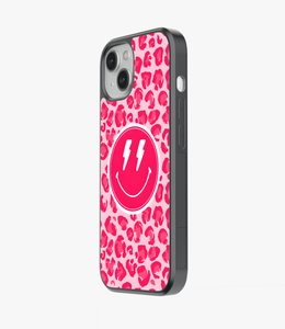 Pink Leopard Smiley Glass Phone Case