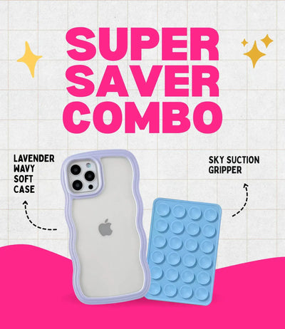Lavender Wavy Clear Soft iPhone Case + Soft Suction Grip Combo