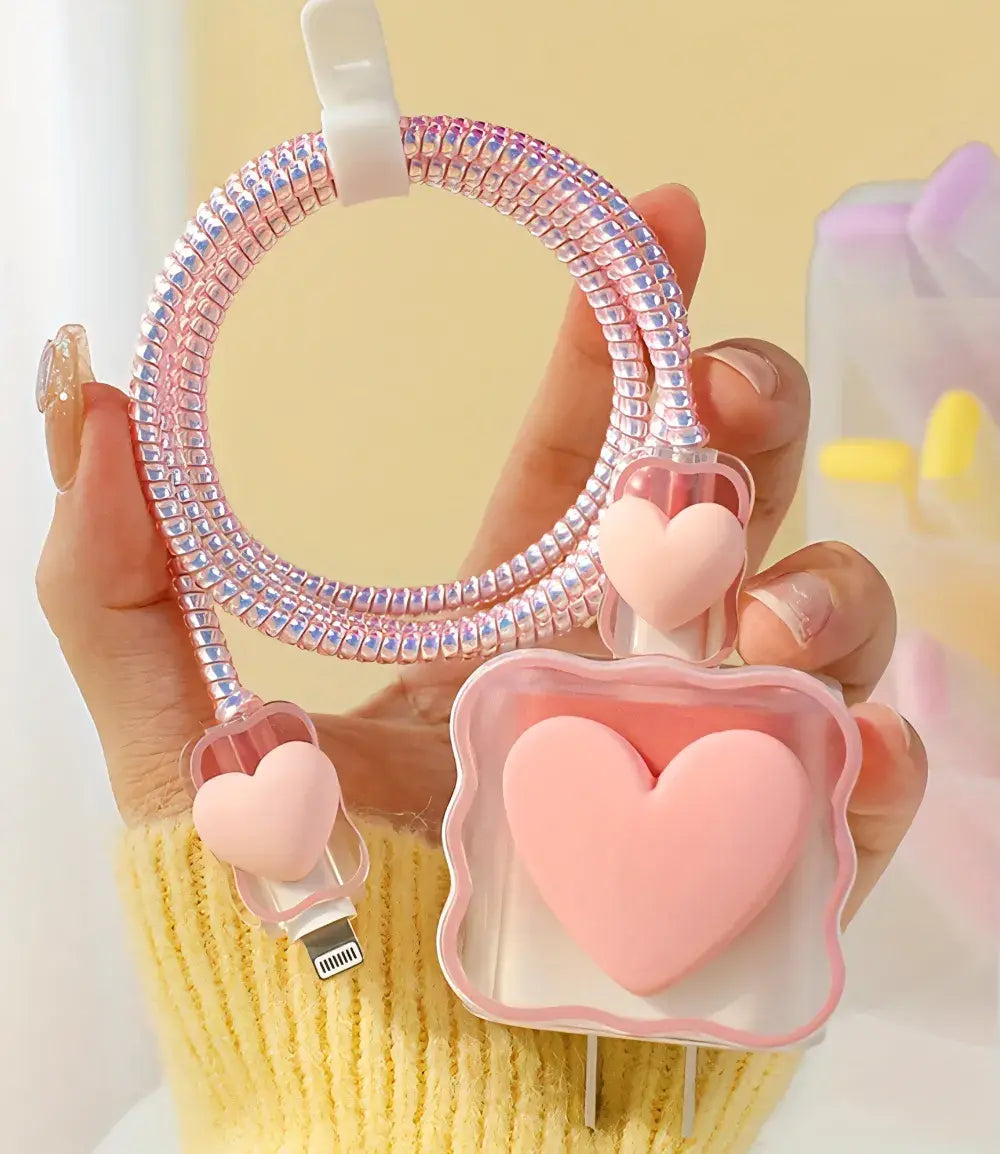 3D Pastel Heart Charger Case & Cable Protector (18W/20W)