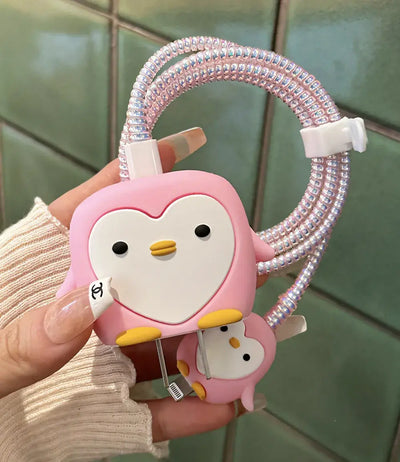 Pink Pretty Penguin Charger Case & Cable Protector (18W/20W)