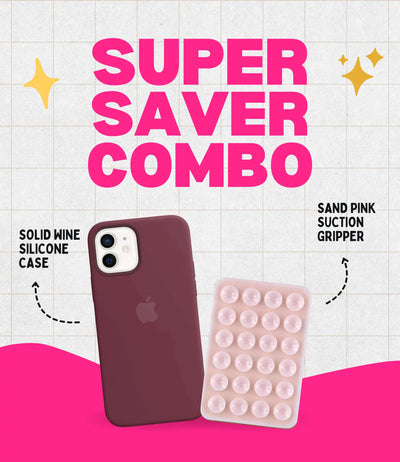 Solid Wine Soft Silicone iPhone Case + Soft Suction Grip Combo