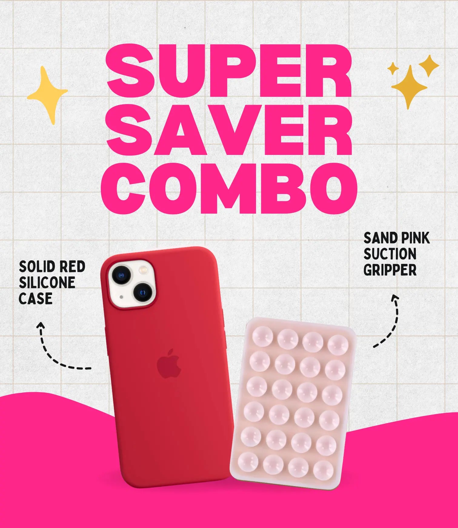 Solid Red Soft Silicone iPhone Case + Soft Suction Grip Combo