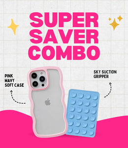 Pink Wavy Clear Soft iPhone Case + Soft Suction Grip Combo