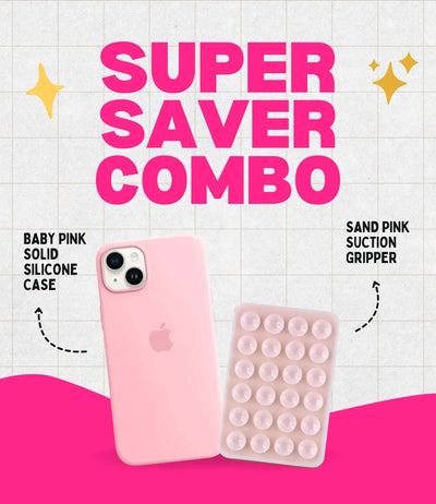 Solid Pink Soft Silicone iPhone Case + Soft Suction Grip Combo