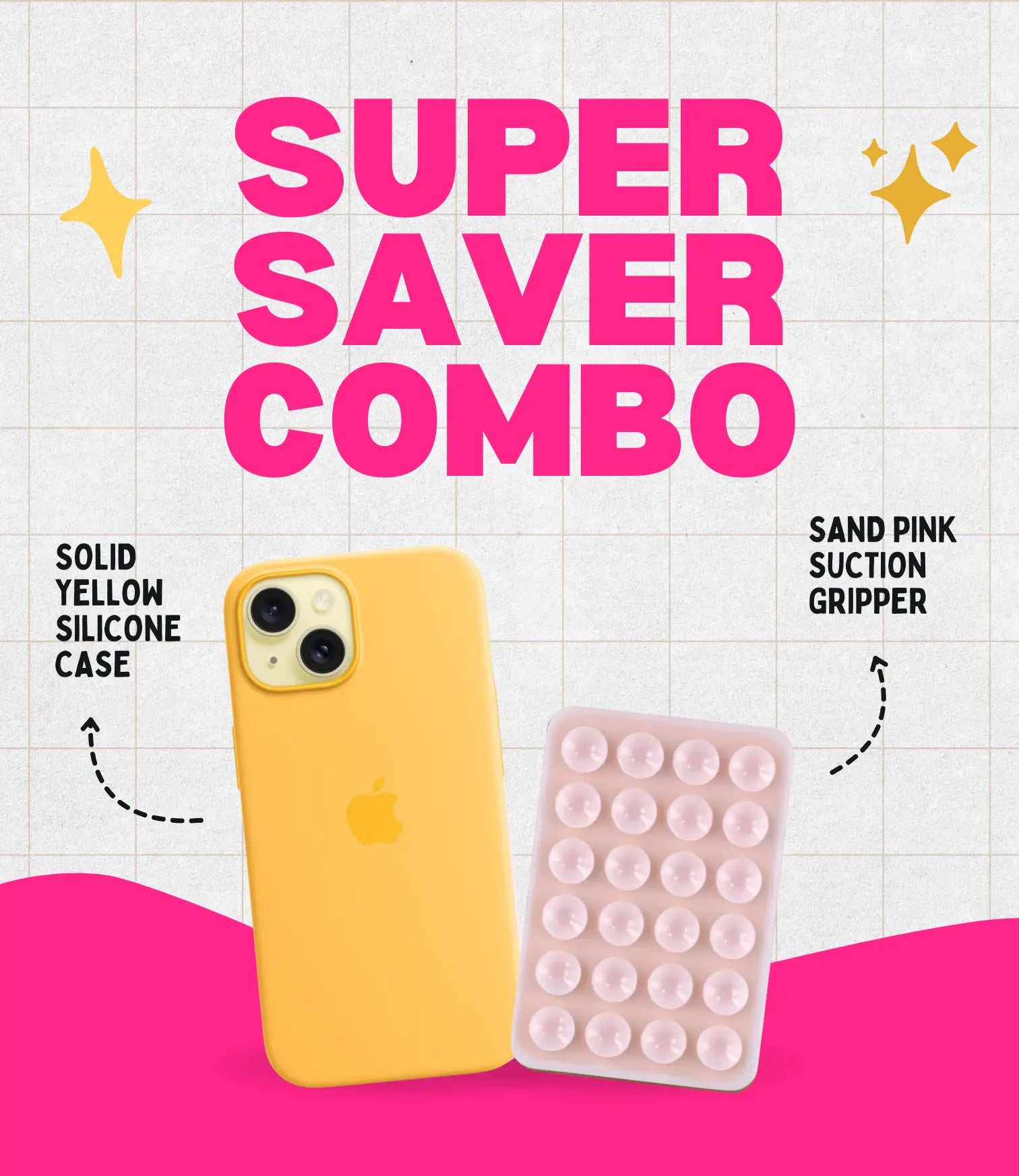 Solid Yellow Soft Silicone iPhone Case + Soft Suction Grip Combo