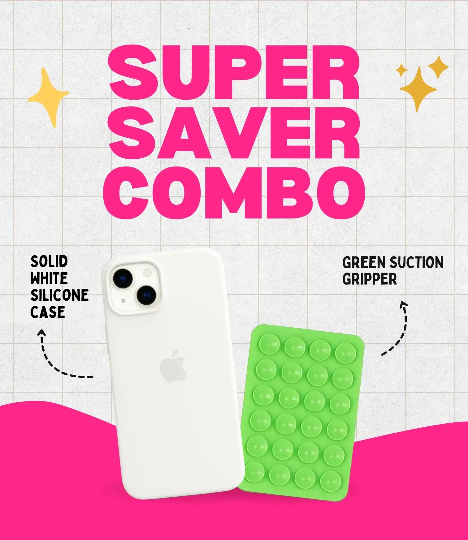 Solid White Soft Silicone iPhone Case + Soft Suction Grip Combo